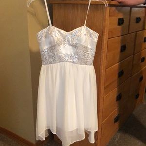 White with silver sequence dress
